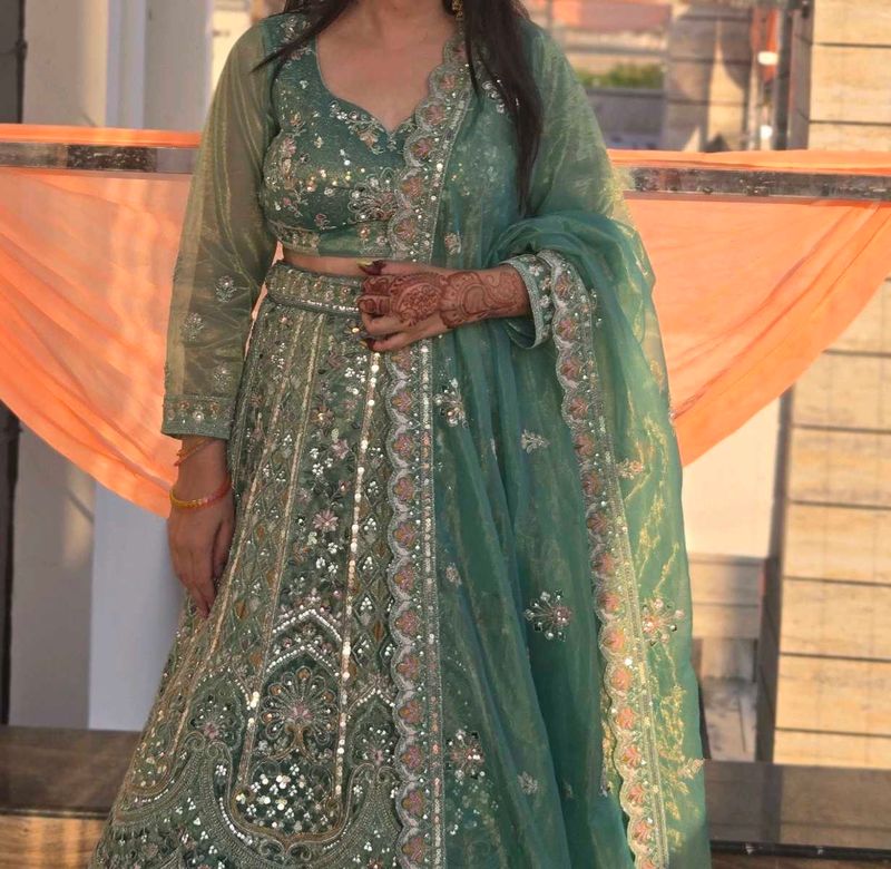 Stunning Green Embroidered Lehenga Choli