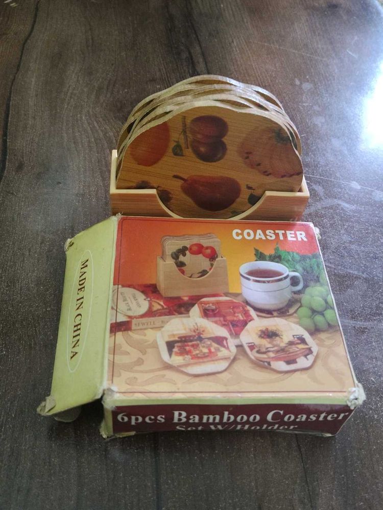 Vintage bamboo coaster set