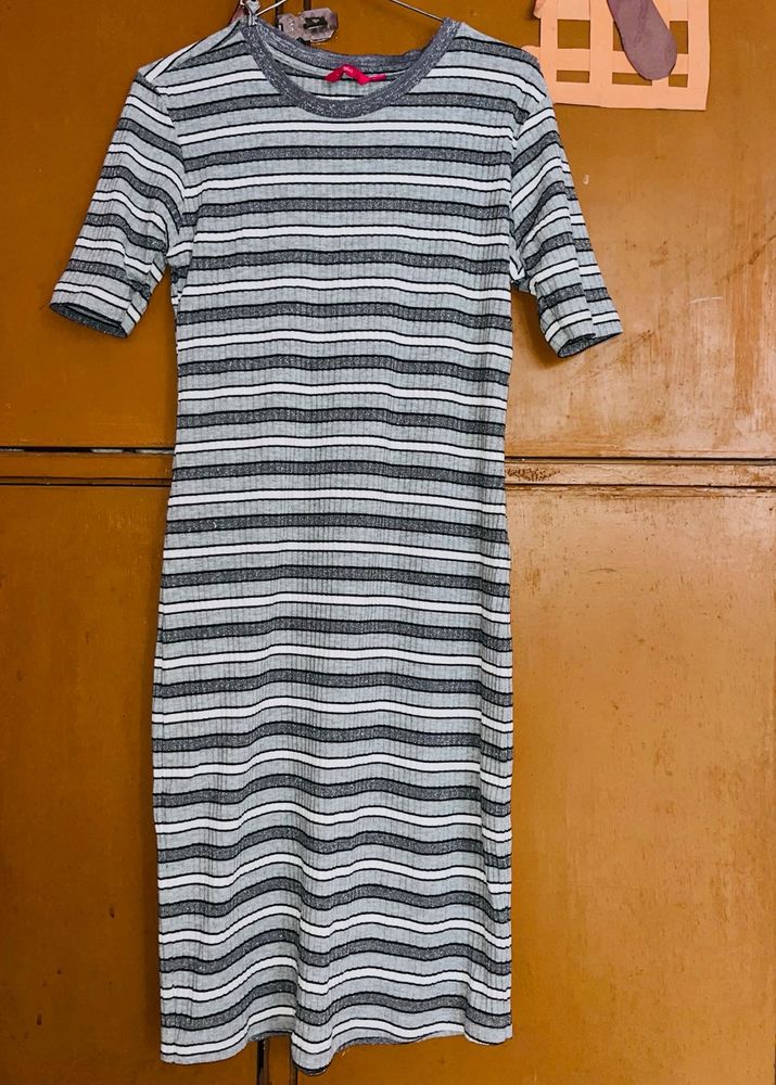 Striped Ribbed Knit Casual Dress