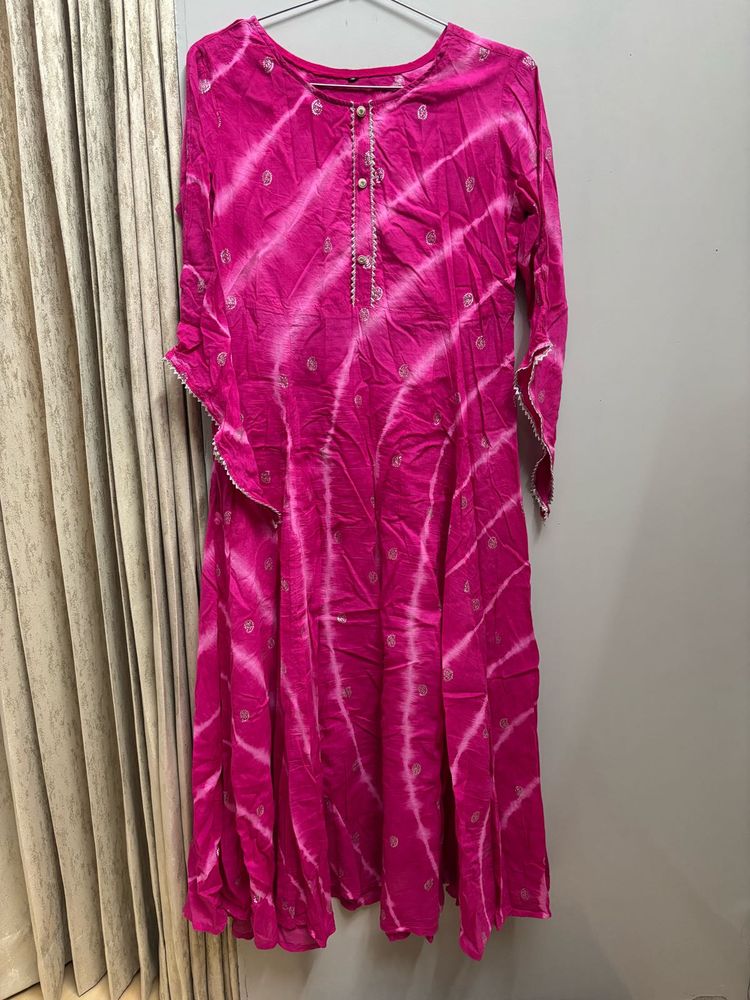 Leheriya Pink Printed Anarkali kurti