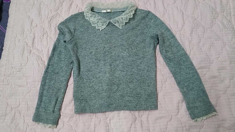 Grey Lace Collar Sweater