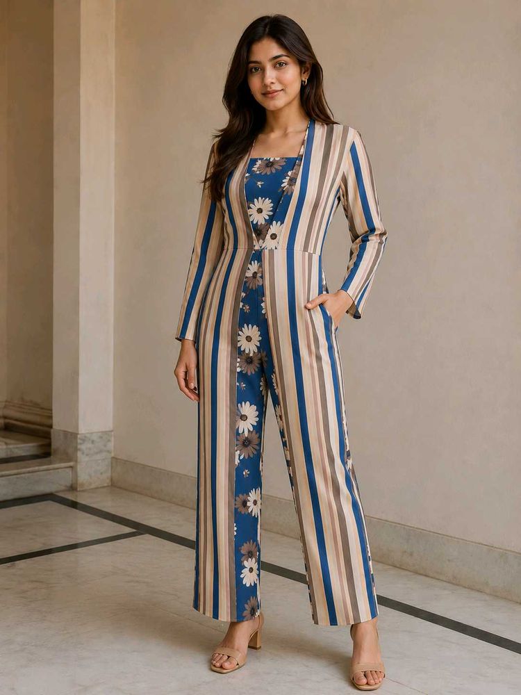 Blue Floral jumpsuit with shrug