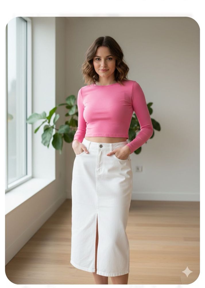 White Denim Midi Skirt
