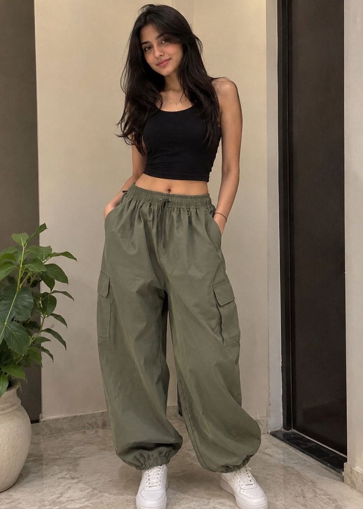 Olive Green Cargo Baggy Pants