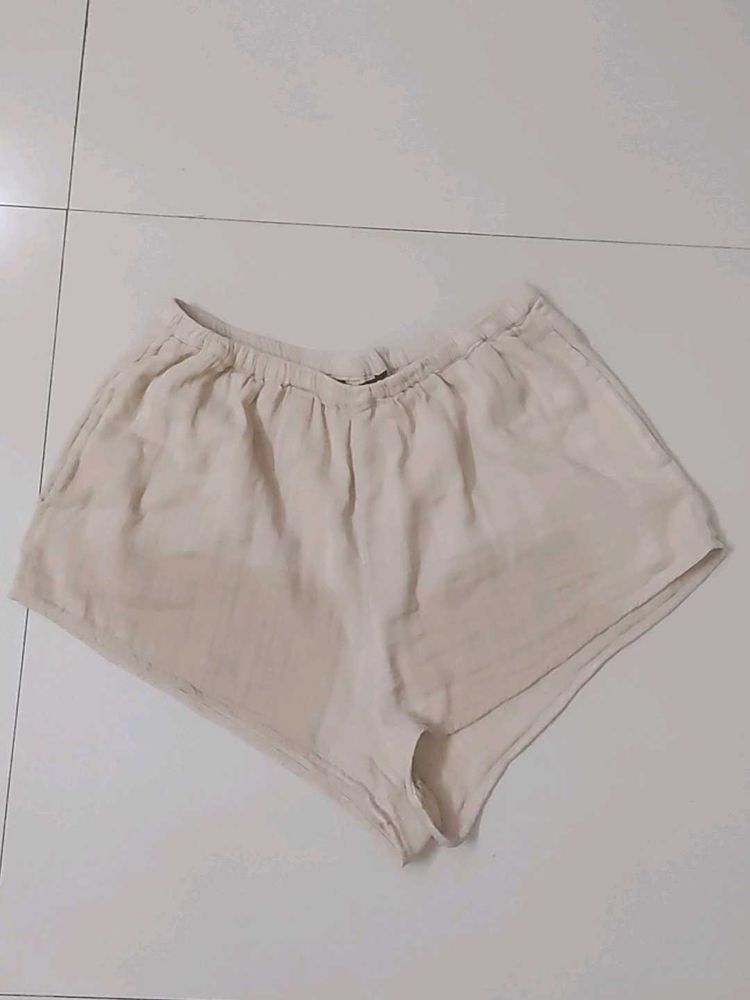 Cream Linen Blend Shorts