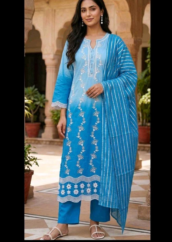 Blue Ombre Embroidered Kurta Set