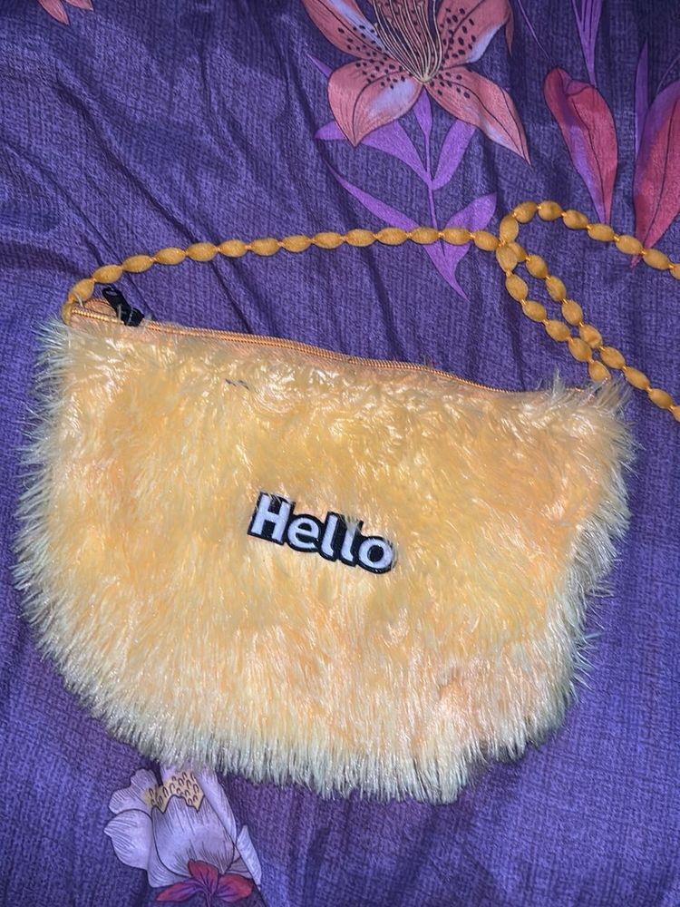 Cute Yellow Fuzzy "Hello" Clutch Bag