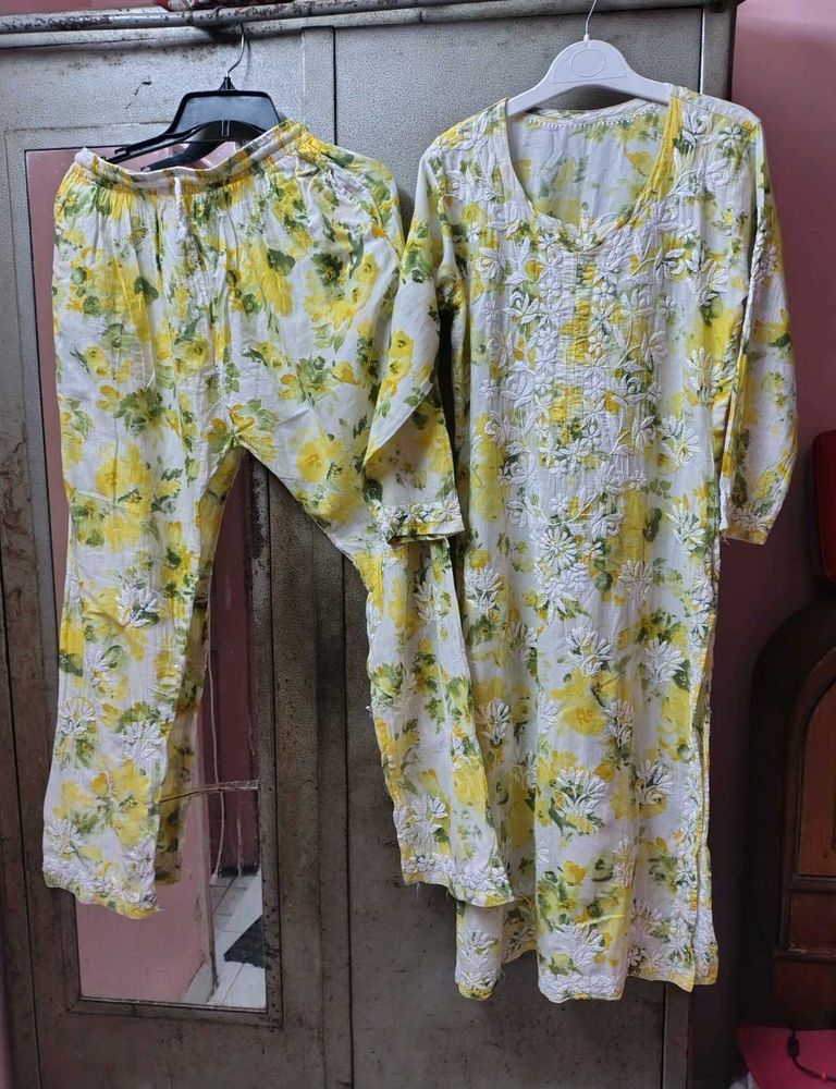 Yellow Floral Kurta Set with Pants