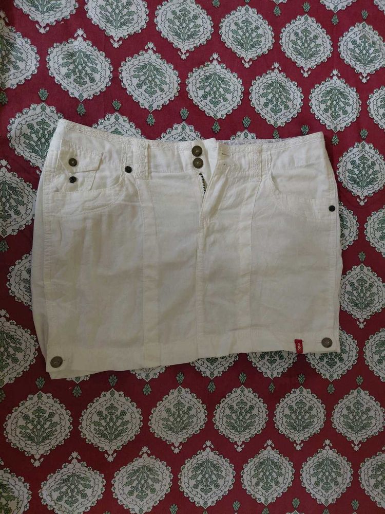 White Denim Mini Skirt