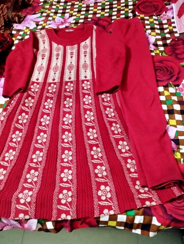 Women Woolen Frock Set With Legging