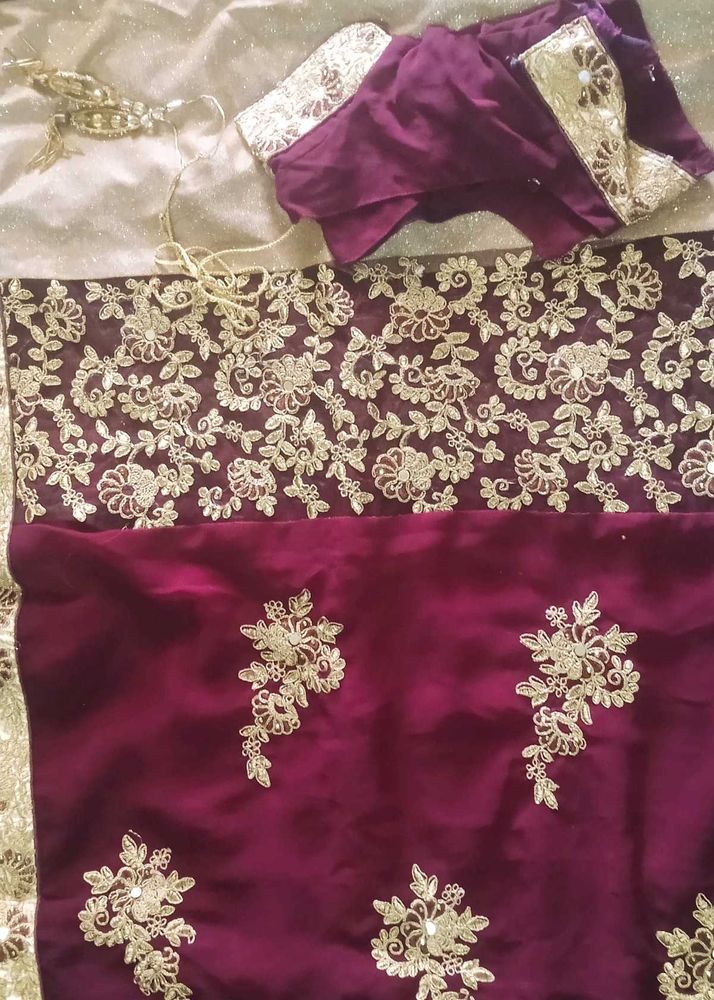 Gorgeous Maroon &amp; Gold Embroidered Saree