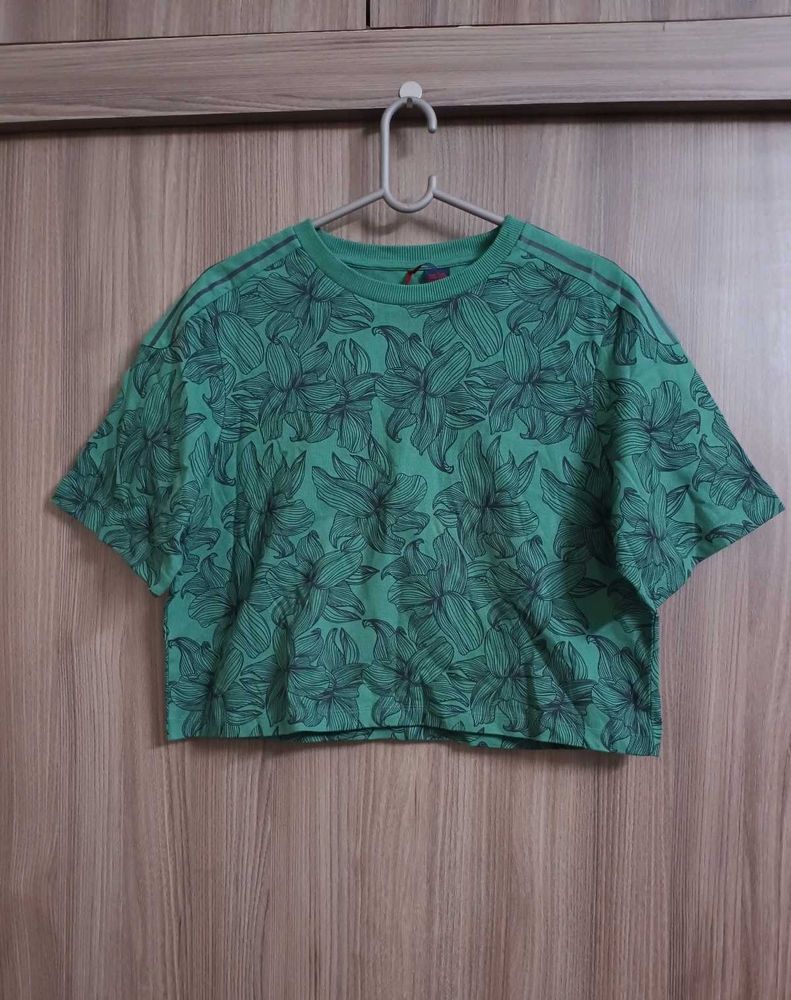 Green Floral Crop T-Shirt