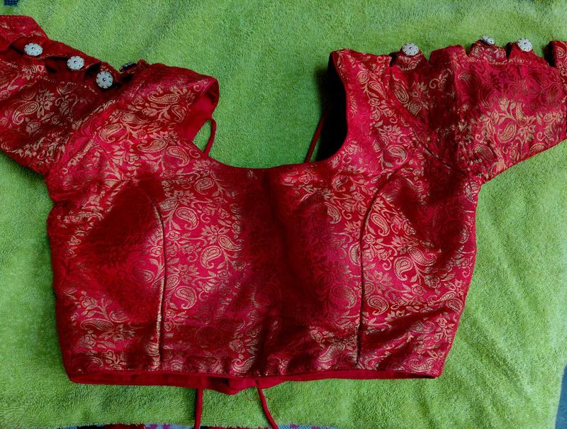 Vibrant Red Brocade Blouse