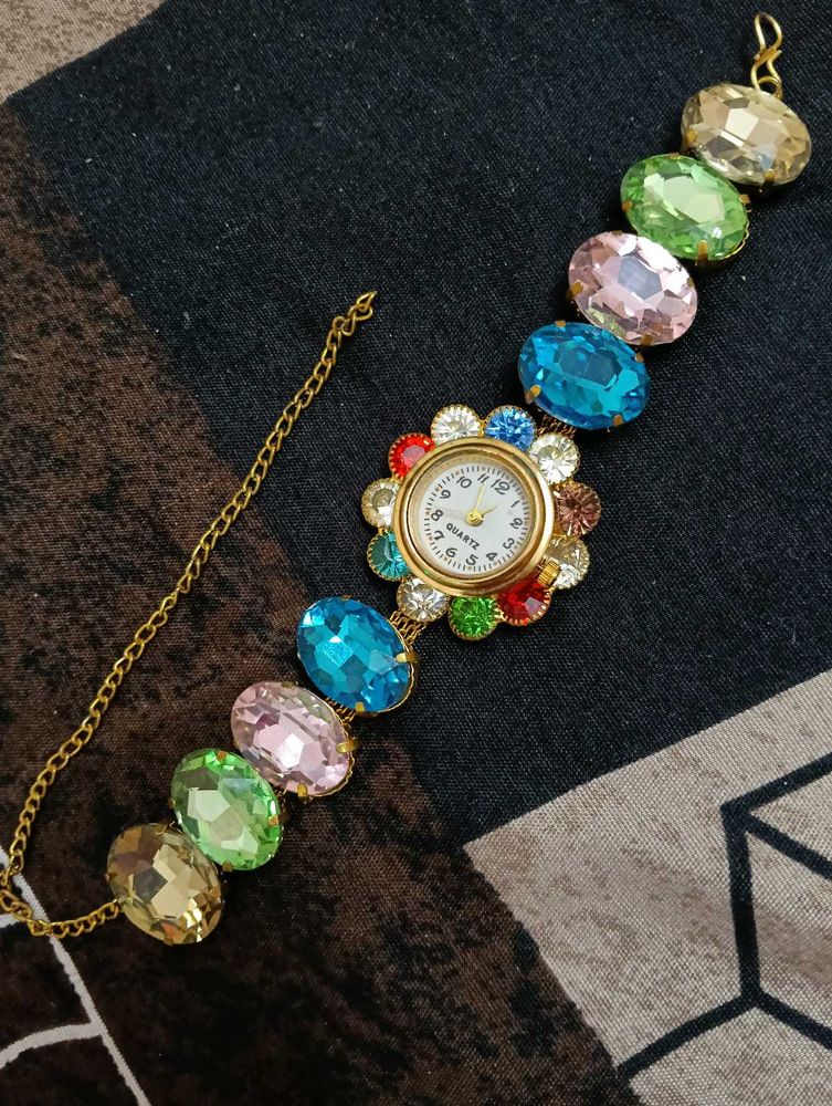 Sparkling Gemstone Chain Watch free lipstick