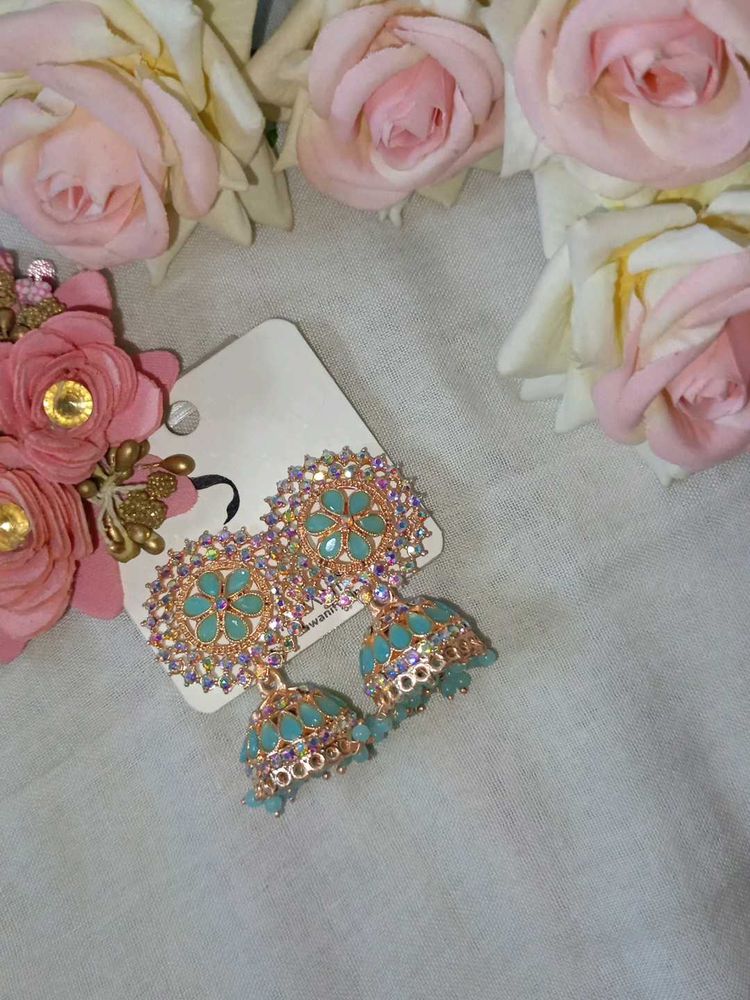 Elegant Teal Jhumka Earrings