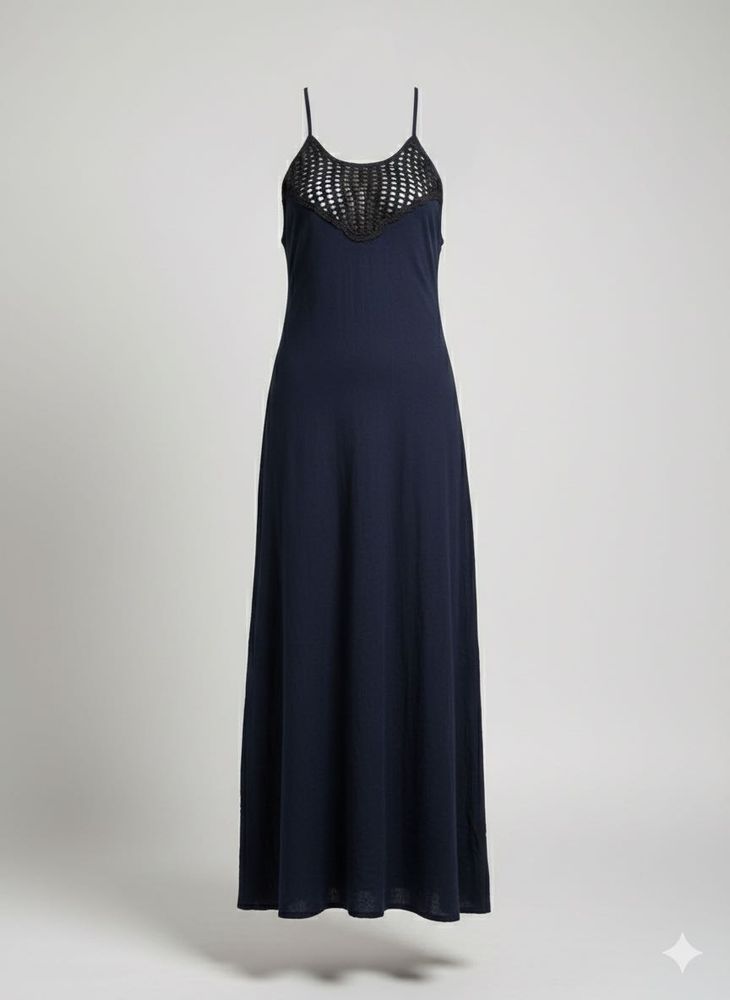 Navy Maxi Dress with Crochet Neckline