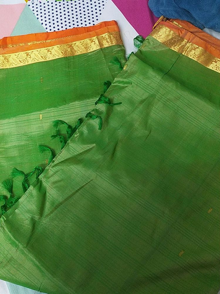 Pure Silk Parrot Green Saree