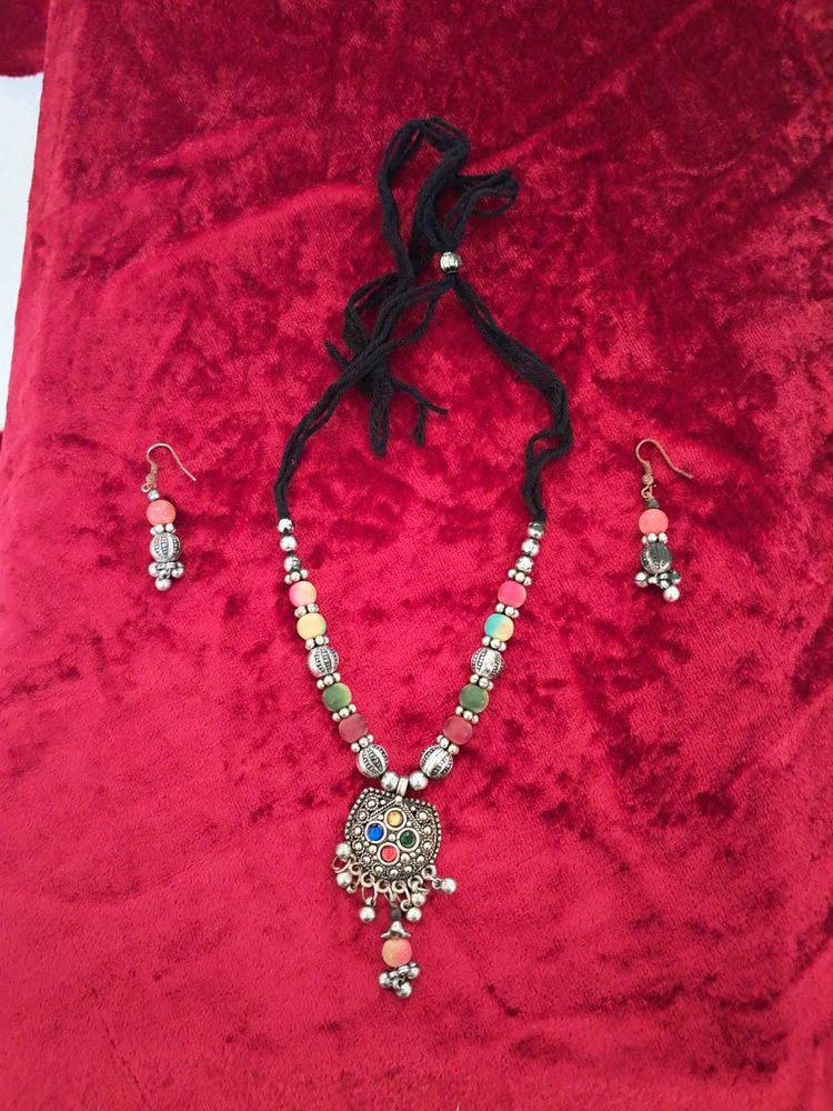 Navratri Beaded Necklace &amp; Earring Set