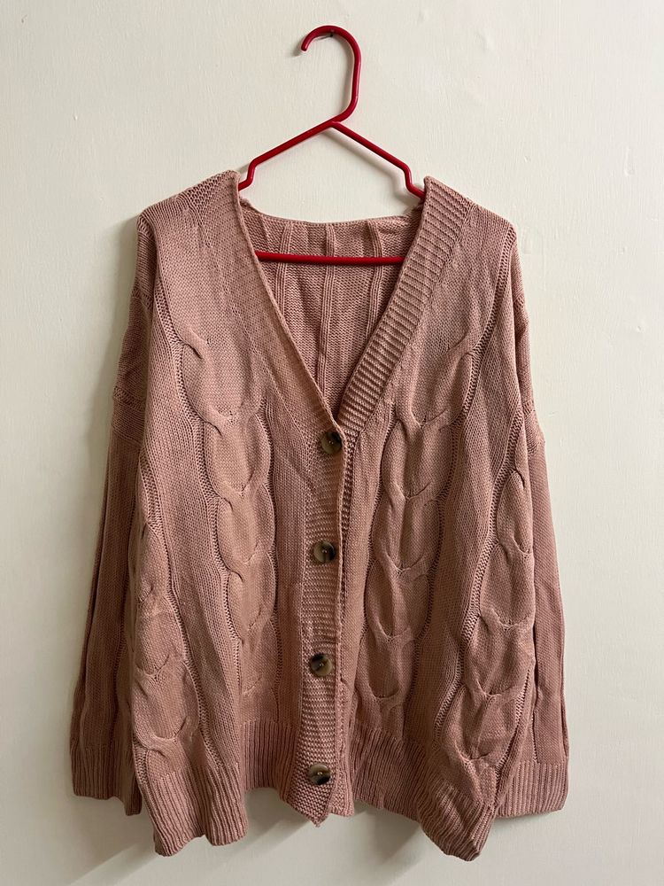 Dusty Rose Cable Knit Cardigan
