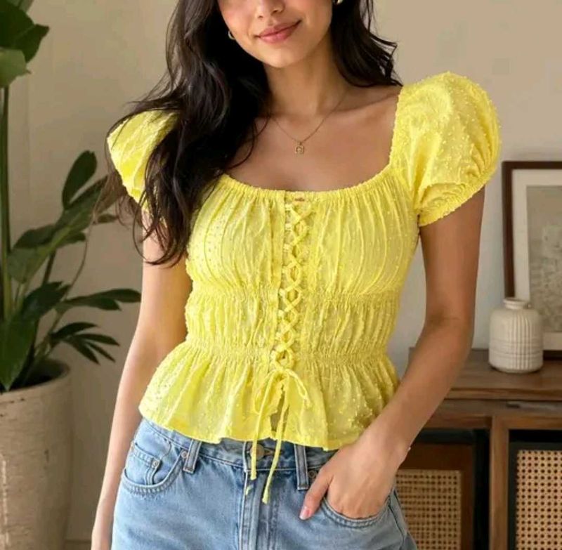 Charming Yellow Puff Sleeve Top(LIMITED OFFER)