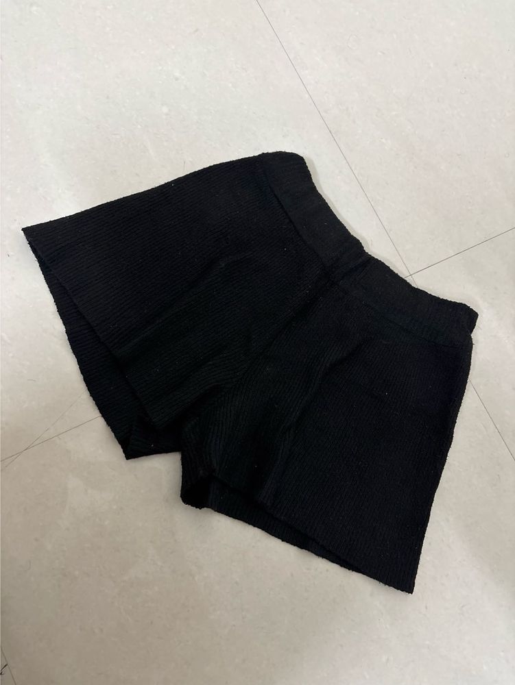 Black Ribbed Knit Shorts