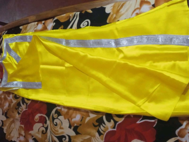 Vibrant Yellow Dress Material with Silver Border