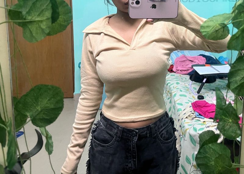 Tan Long Sleeve Polo Top