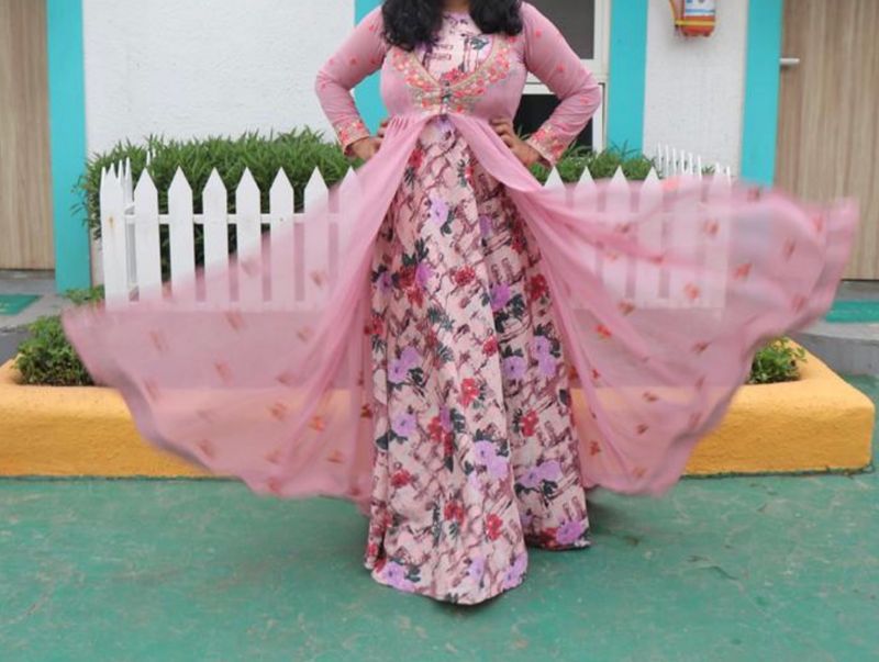 Pink Floral Anarkali Dress