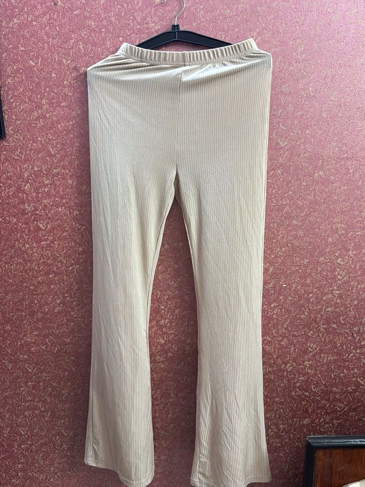 Ribbed Flare Pants shiny