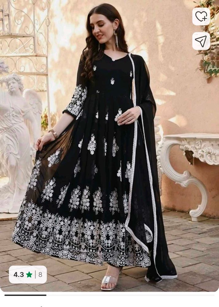 Elegant Black Kurta Set with White Embroidery