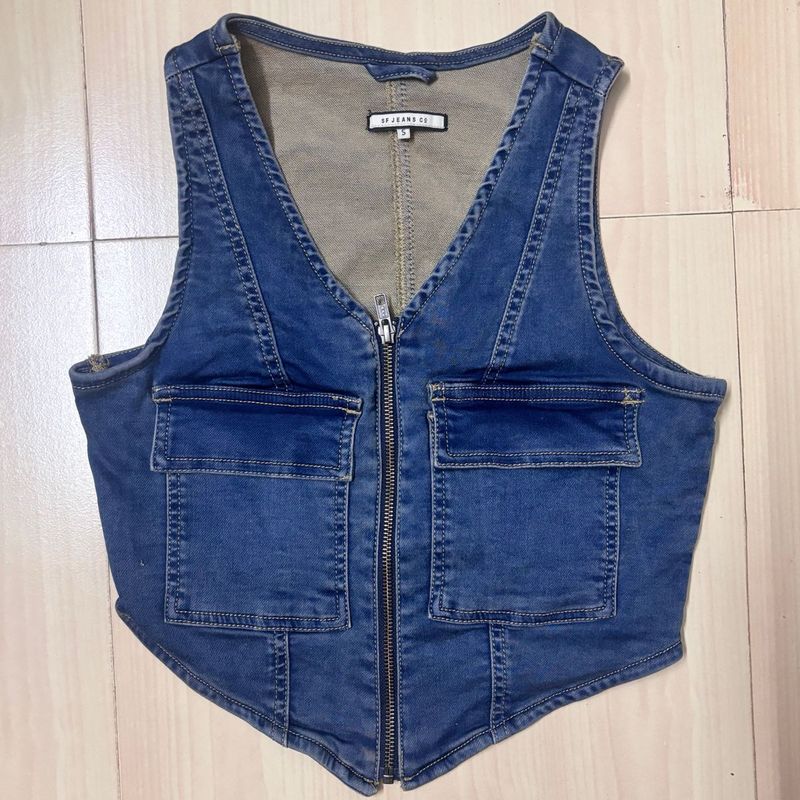 Denim Zip-Up Vest