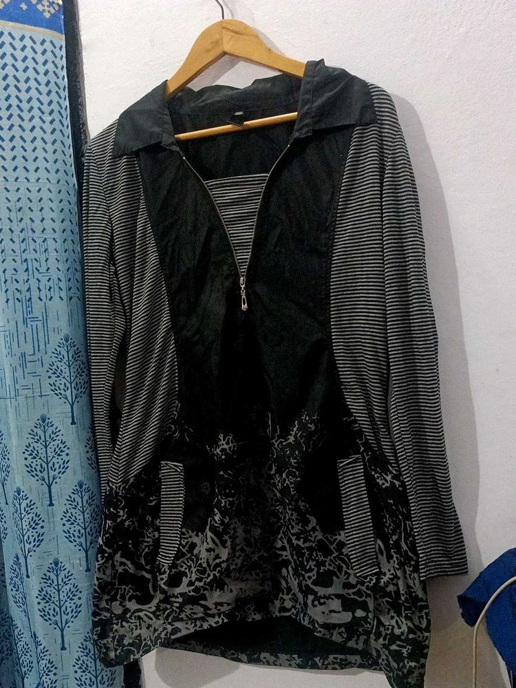 Striped &amp; Patterned Zipper Top
