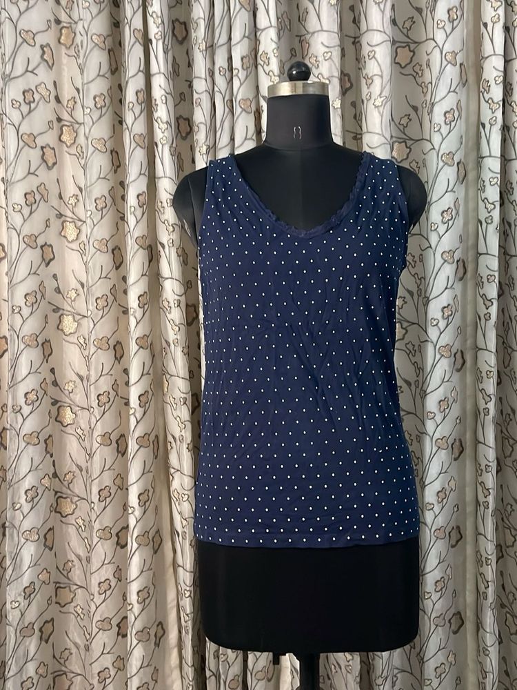 Navy Blue Polka Dot Tank Top