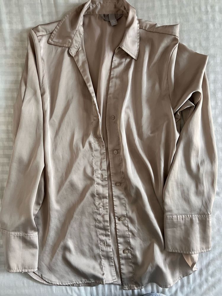 Champagne Satin Button-Down Shirt