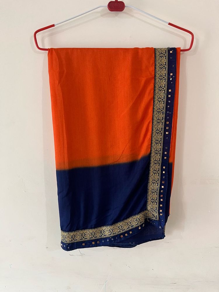 Orange and Navy Blue Saree