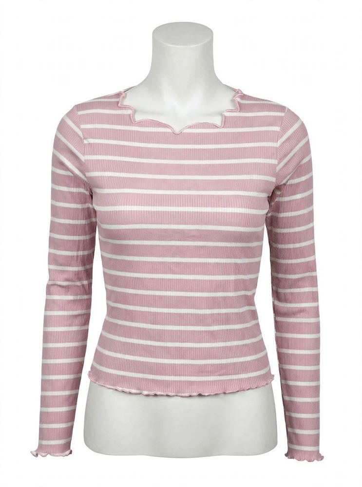 Pink Striped Long Sleeve Top
