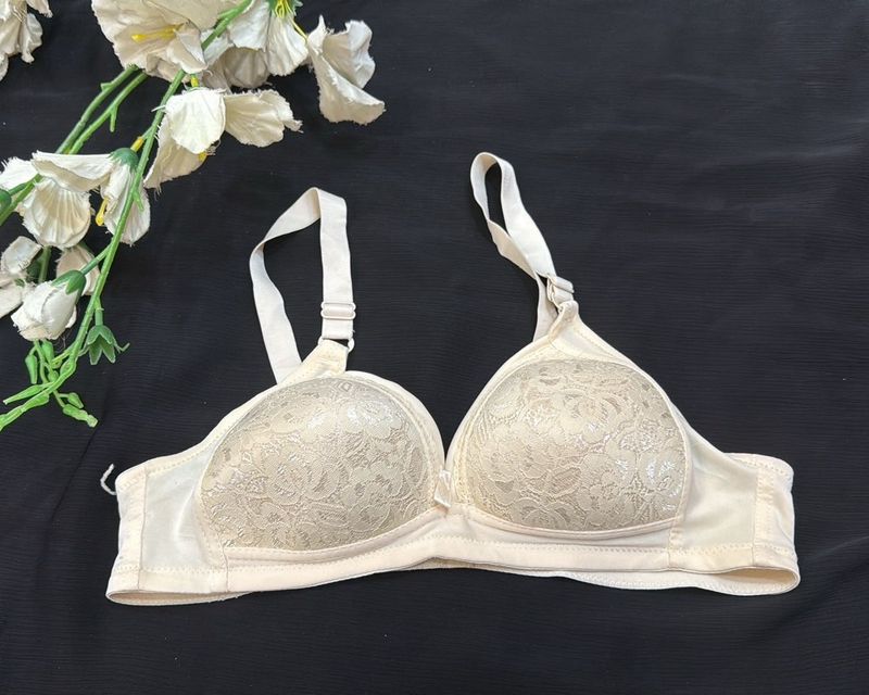 Lace Detail Beige Bra