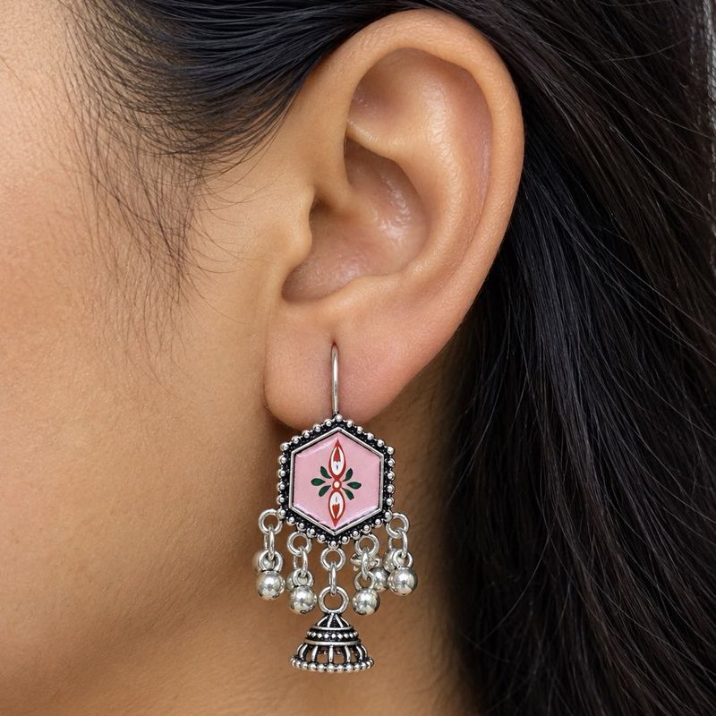 Pink Floral Jhumka Earrings