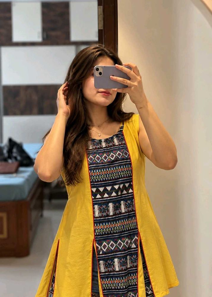 Stylish Yellow Kurta with Tribal Print