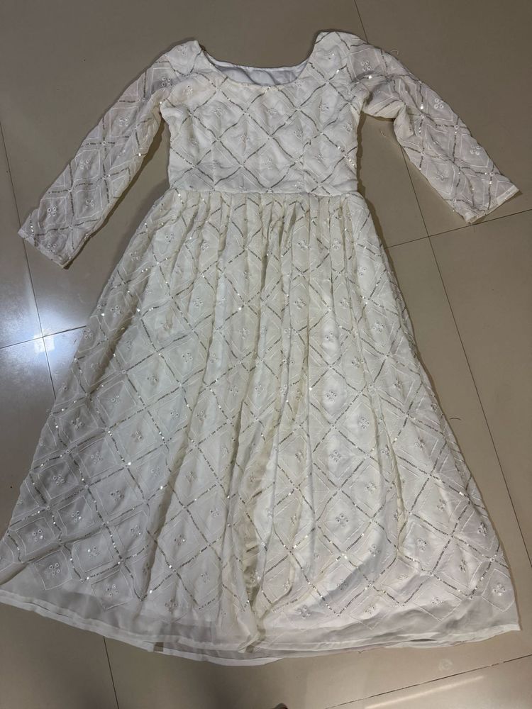 Elegant White Sequined Ethnic Gown