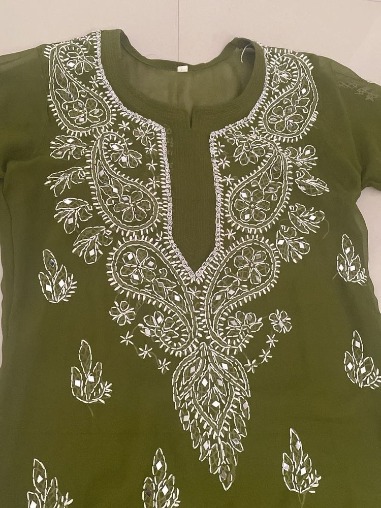 Elegant Olive Green Kurta with Mirror Work