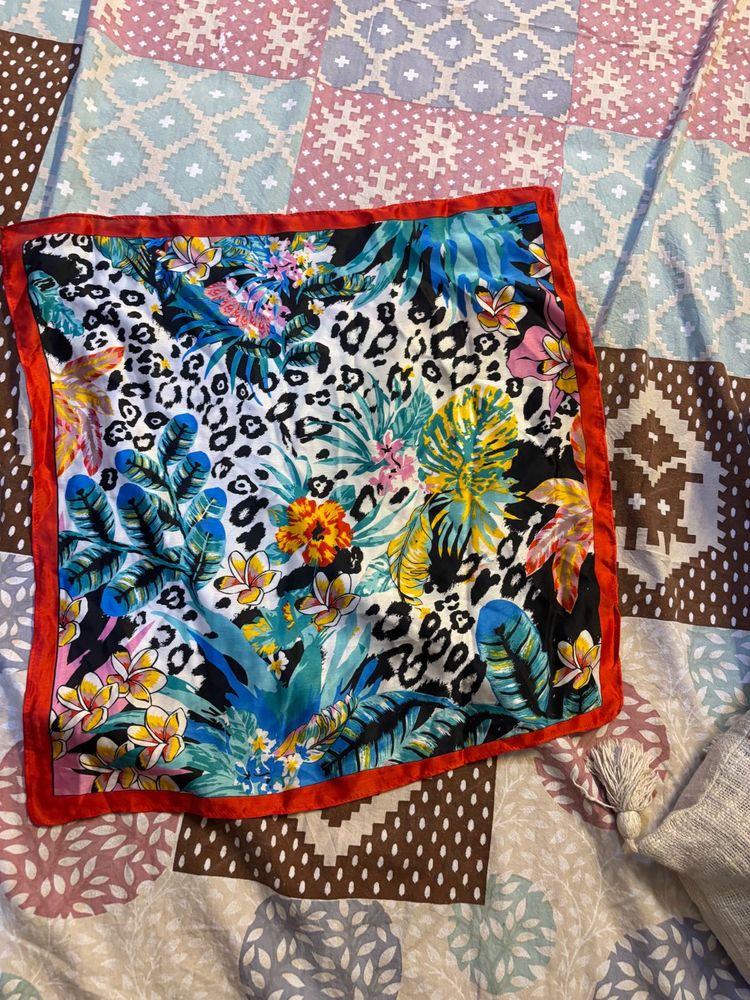 Vibrant Floral &amp; Leopard Print Scarf