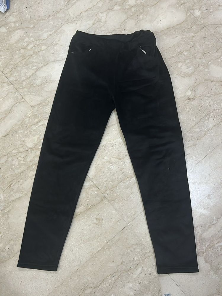 Velvet Women Black Pants Trouser