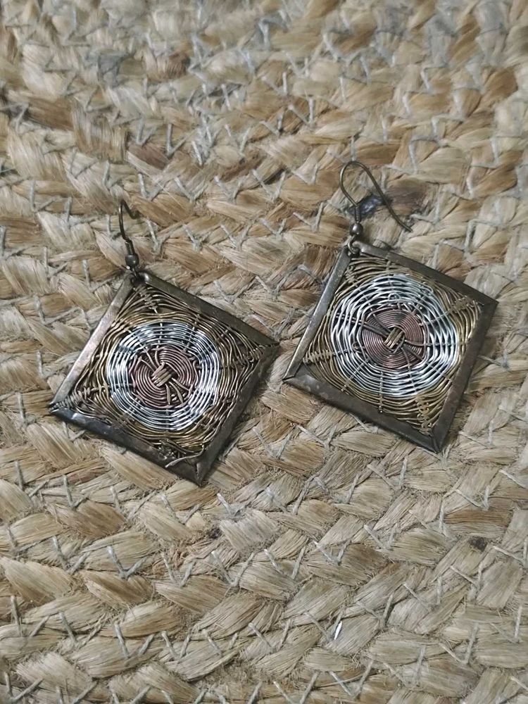 Vintage Copper And Silver Cobweb Earrings