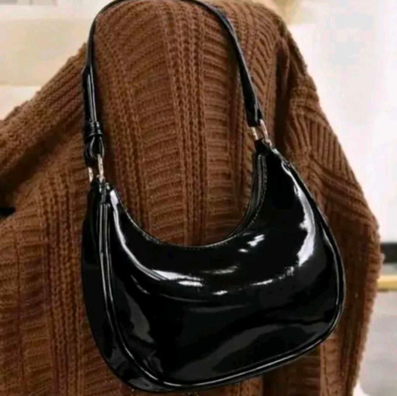Shiny Black Hobo Bag
