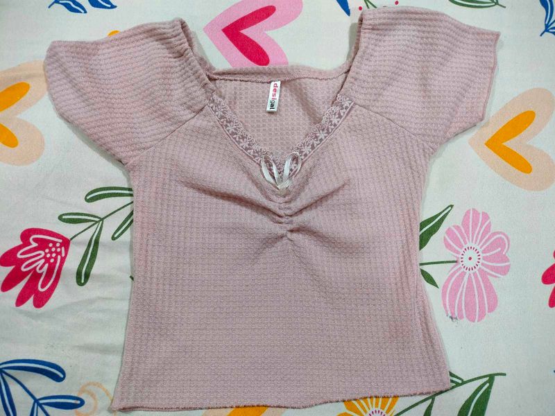 Cute Pink Ruched Cropped Top