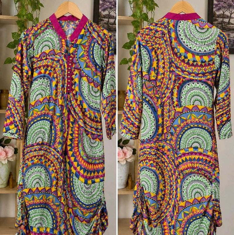 Vibrant Abstract Multicolor Print Long Kurta