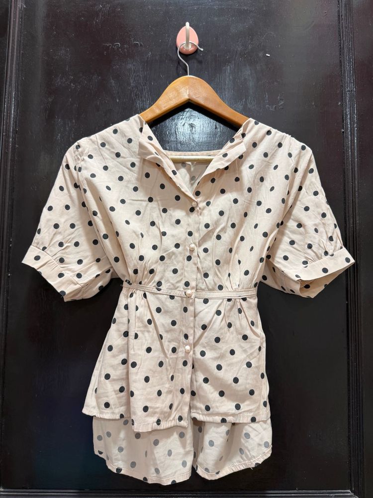 Polka Dot Button-Up Blouse