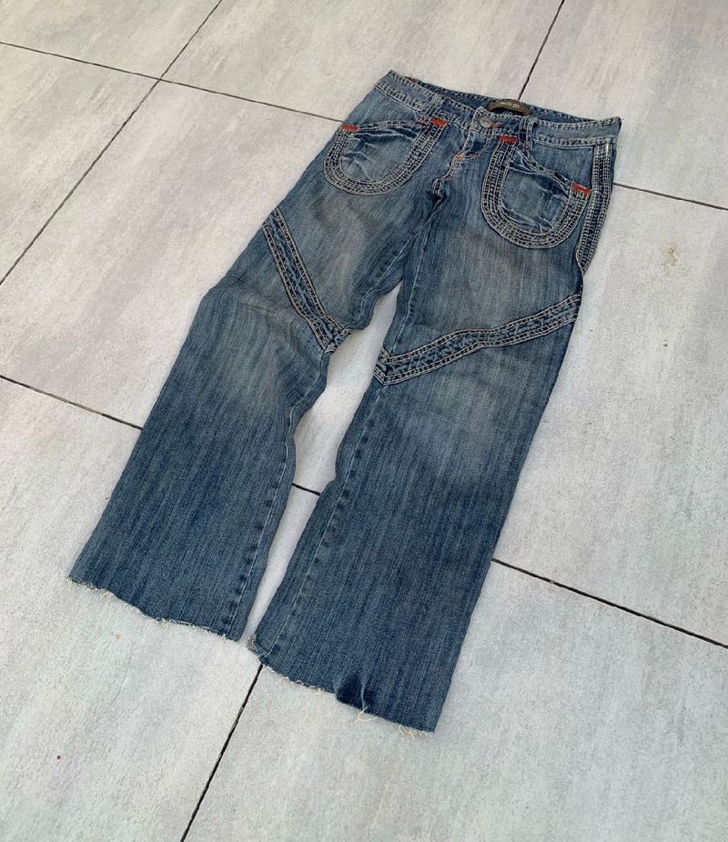 Y2K Flare Blue Denim Washed Jeans