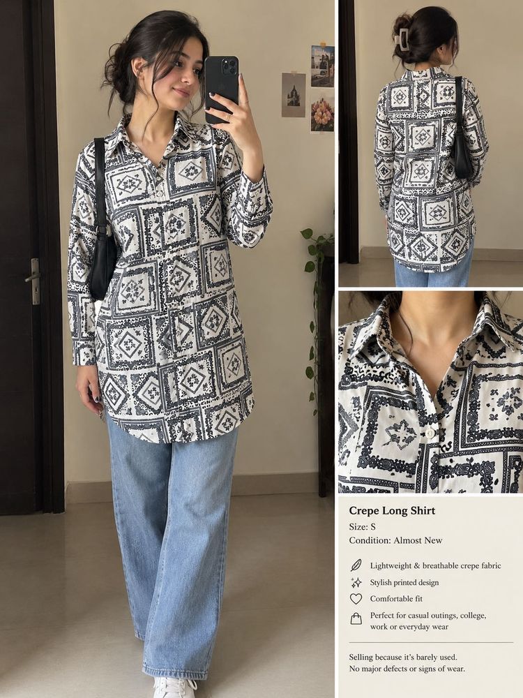 Stylish Printed Crepe Long Shirt